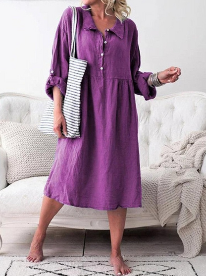 Vestido casual con botones y cuello plisado
