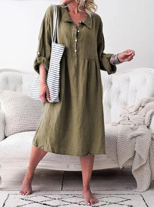 Vestido casual con botones y cuello plisado