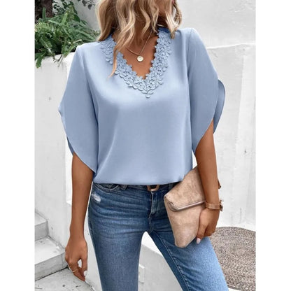 Blusa Verda | Blusa casual de encaje con cuello en V