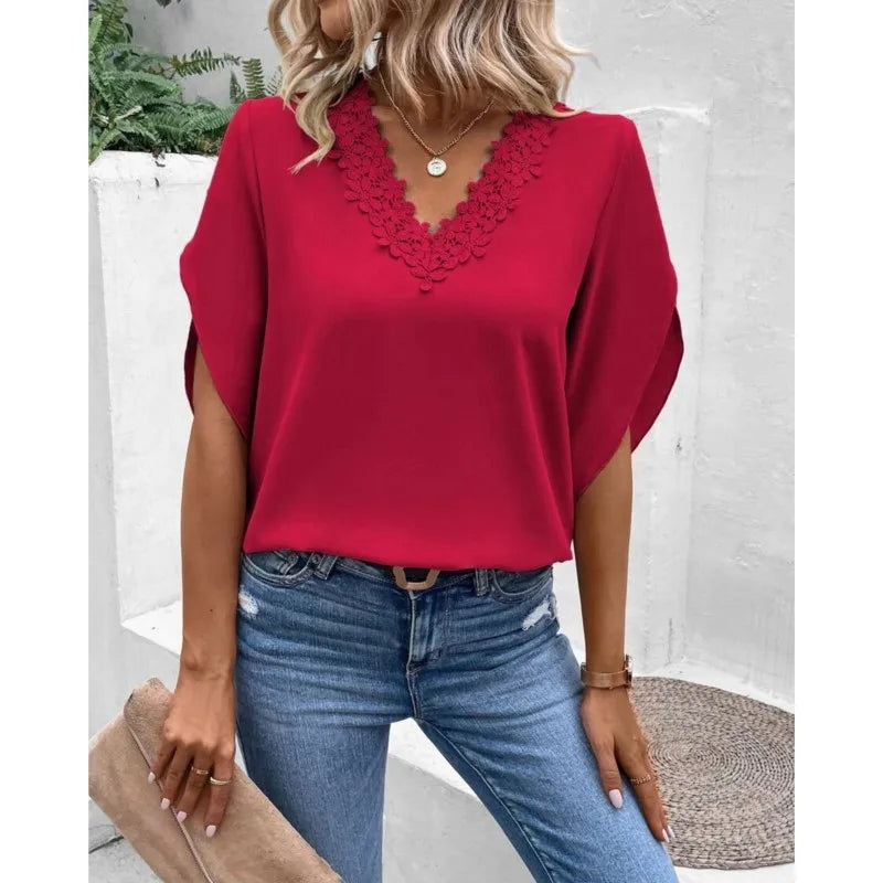 Blusa Verda | Blusa casual de encaje con cuello en V