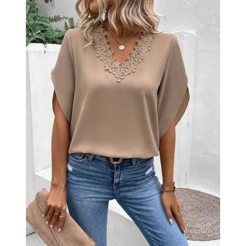Blusa Verda | Blusa casual de encaje con cuello en V