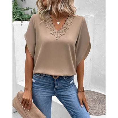 Blusa Verda | Blusa casual de encaje con cuello en V