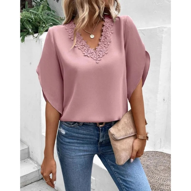 Blusa Verda | Blusa casual de encaje con cuello en V