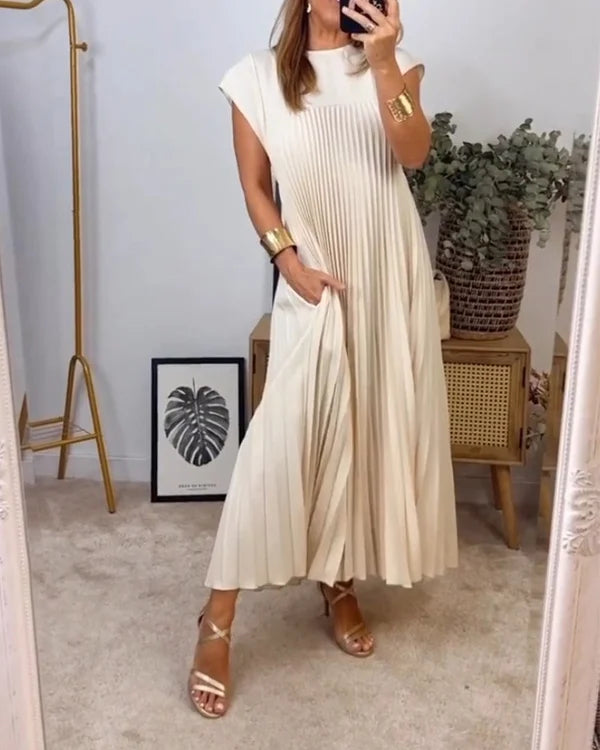 Vestido plisado sencillo de señora monocolor