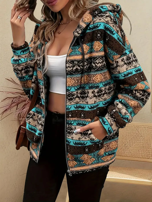 Chaqueta con capucha, cremallera y cordón