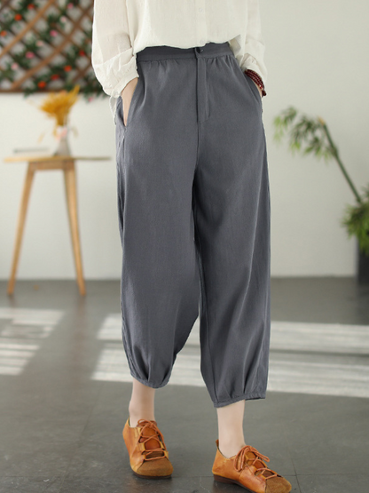 Fashion Pantalones largos de harén con cintura elástica informal
