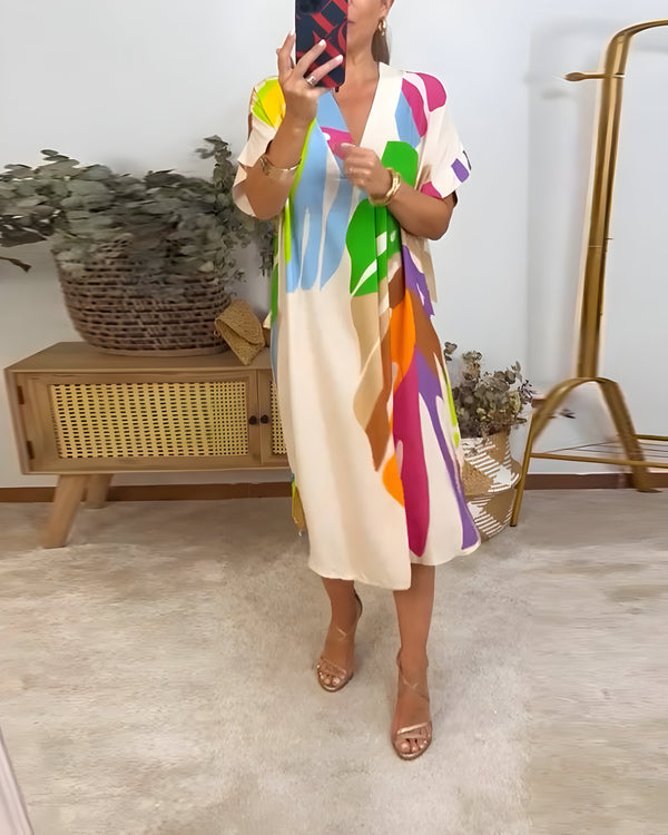 Vestido casual con llamativo motivo de hojas, ideal para llevar a diario.