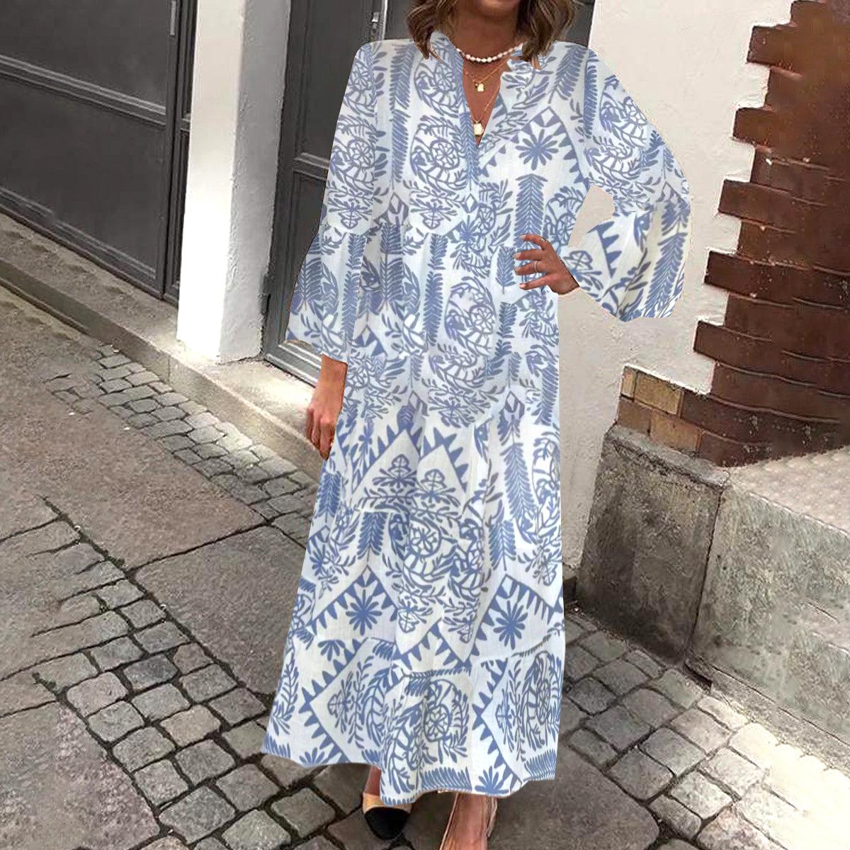 Maxi vestido con estampado floral y mangas largas