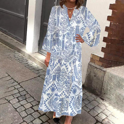 Maxi vestido con estampado floral y mangas largas