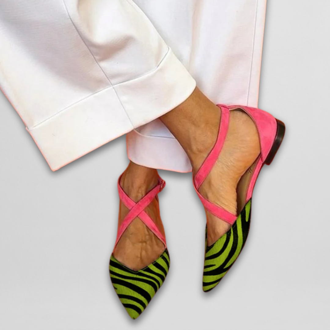 Damskie Baleriny Slingback Skrzyżowane Paski Szpiczasty Nosek
