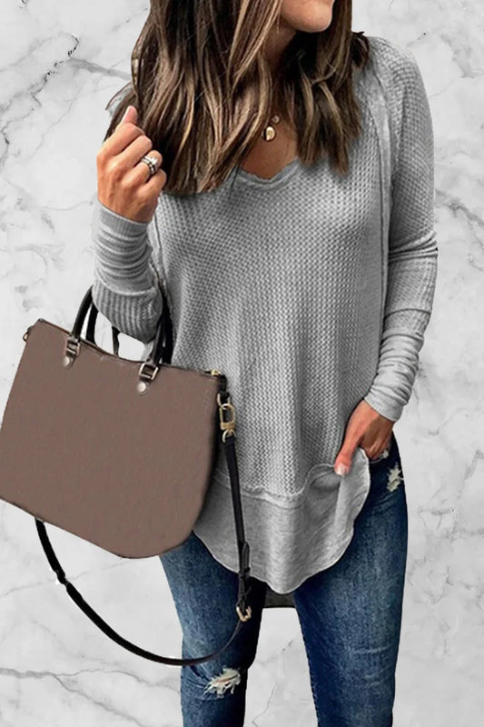 Elegante jersey de cuello en V de color liso para mujer