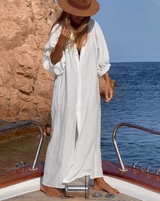 Vestido largo camisero de verano con botones y mangas largas