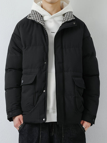 Chaqueta de plumón de estilo casual con cuello banda y acolchado para hombre | Ideal para otoño/invierno