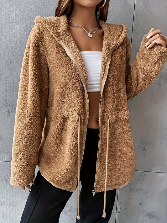 Chaqueta de mujer con capucha y cordón Teddy | Zip and Casual Outerwear