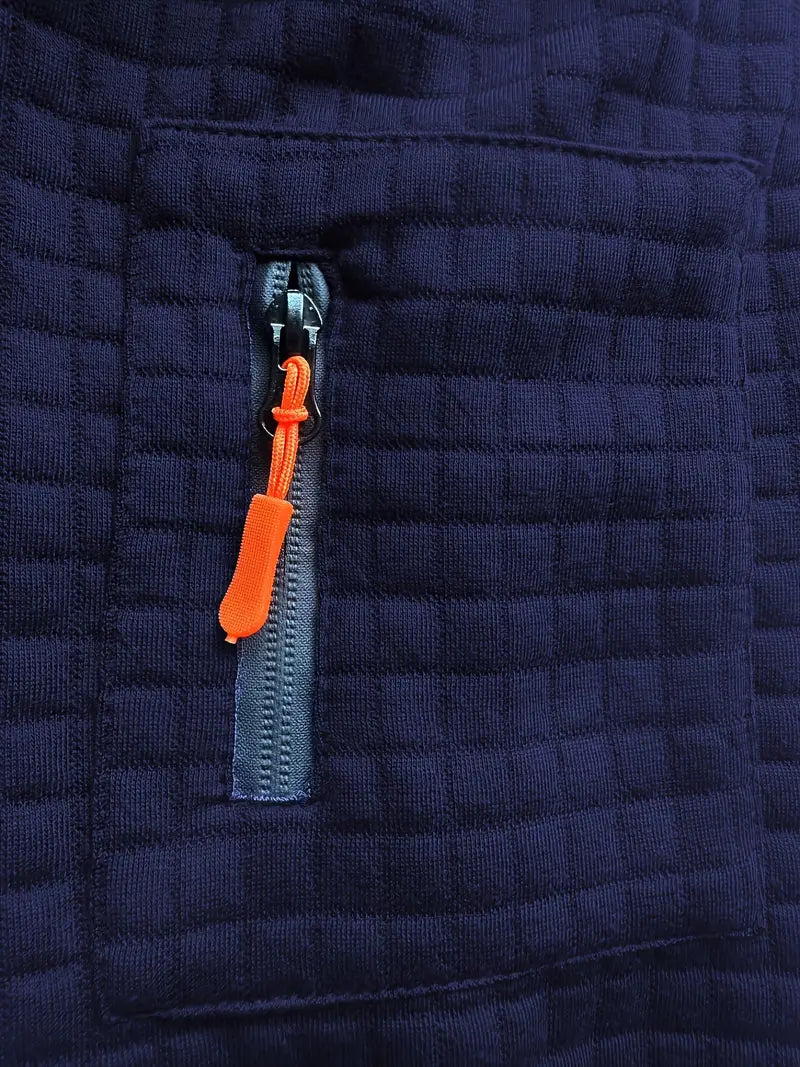 Męska Bluza Polo Długi Rękaw Kieszeń na Zamek na Rękawie
