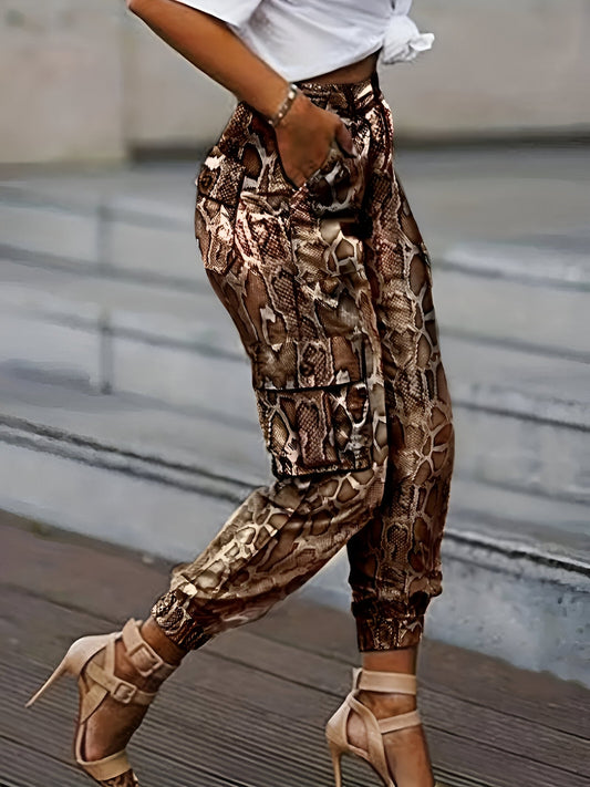 Pantalones de chándal Chic con estampado de serpiente y cintura alta