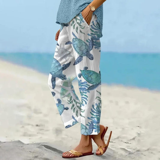 Bonitos pantalones azules con bolsillos laterales