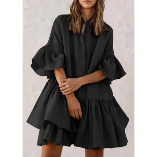 Vestidos monocromáticos casuales con cuello en V y falda pastel
