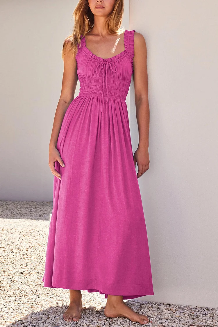 Vestido midi con escote en V y lazo