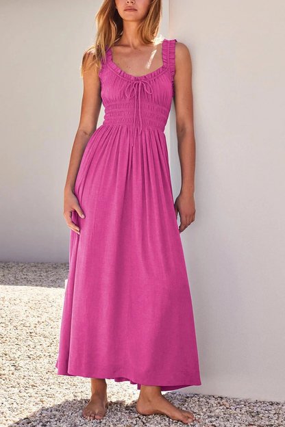 Vestido midi con escote en V y lazo