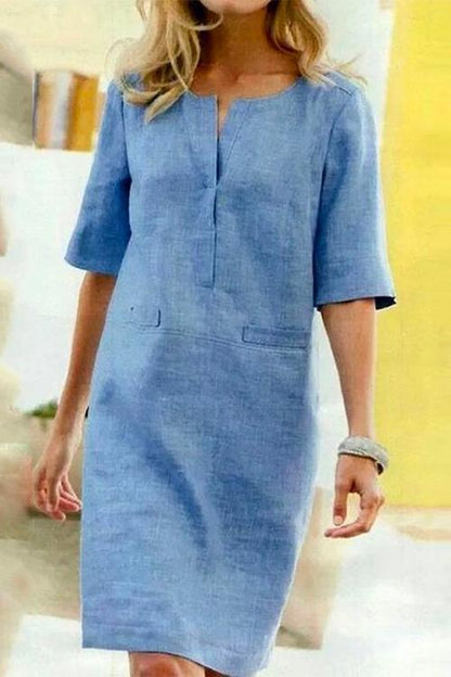 Kathy vestido recto de lino y algodón con medias mangas