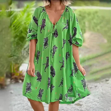 Greta - Vestido casual estampado con escote en V