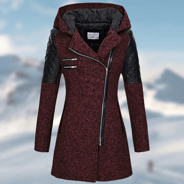Abrigo de invierno aislante con capucha, cremallera y detalles de piel