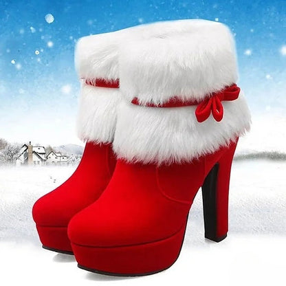 Botas de tacón alto para mujer Lea en rojo y negro - Ideales para paseos informales, fiestas y eventos navideños