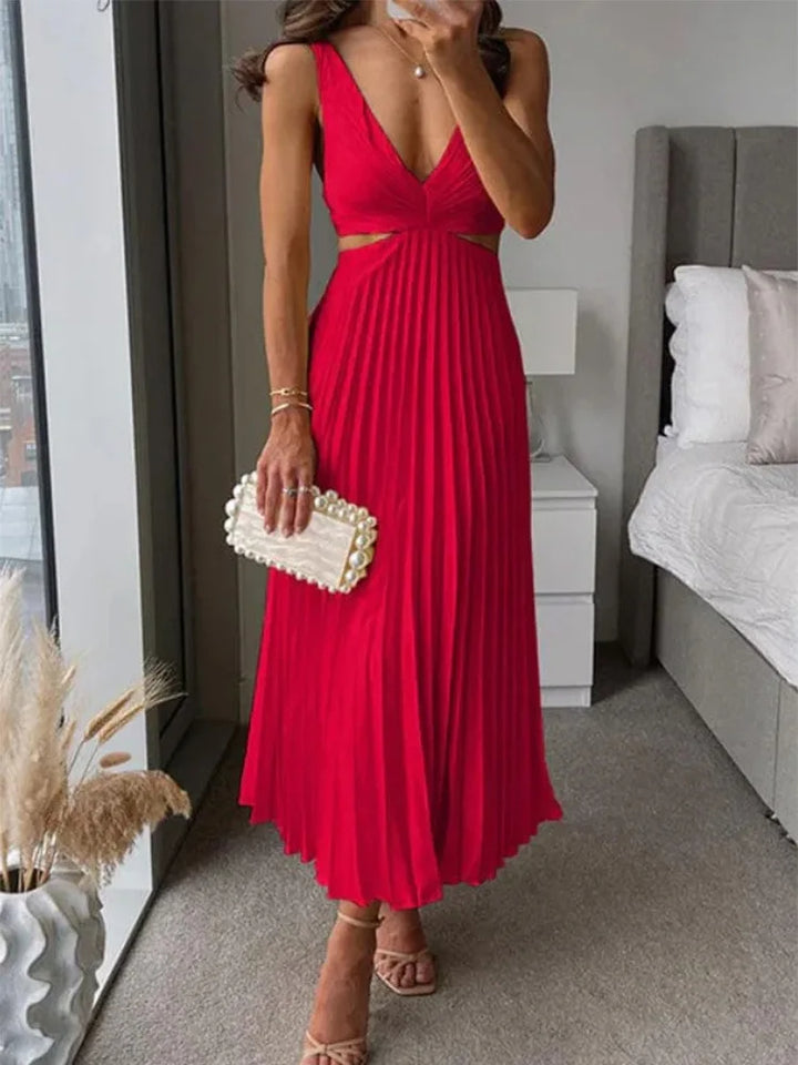 Elegante vestido sin mangas con espalda abierta y elegante sofisticación para ocasiones con clima cálido