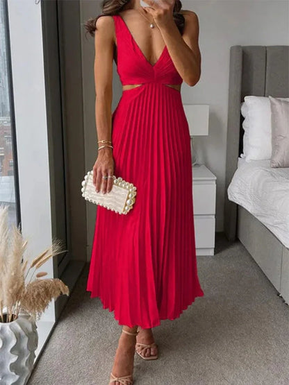 Elegante vestido sin mangas con espalda abierta y elegante sofisticación para ocasiones con clima cálido