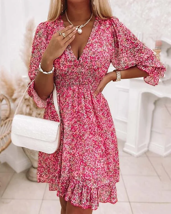 Vestido bohemio floral de manga corta