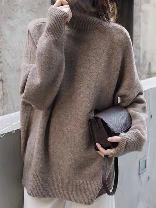 Jersey liso de cuello alto, corte relajado