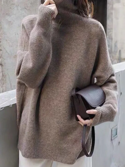 Jersey liso de cuello alto, corte relajado