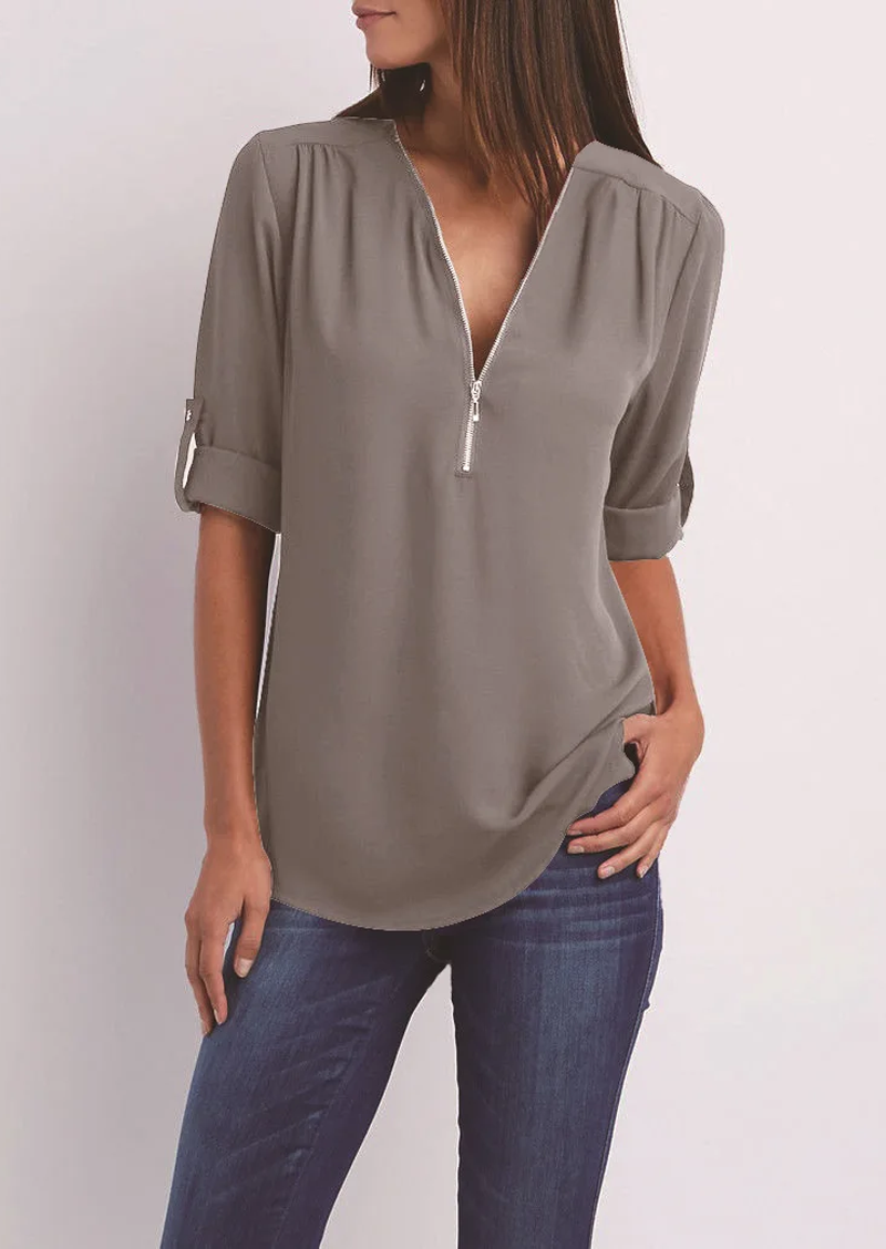 Leona | Elegante Blusa con Cuello en V para Mujer