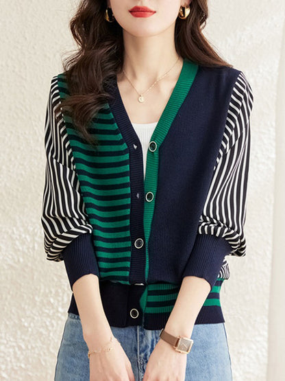 Desideria Cardigan | Casual V-Neck Striped Cardigan