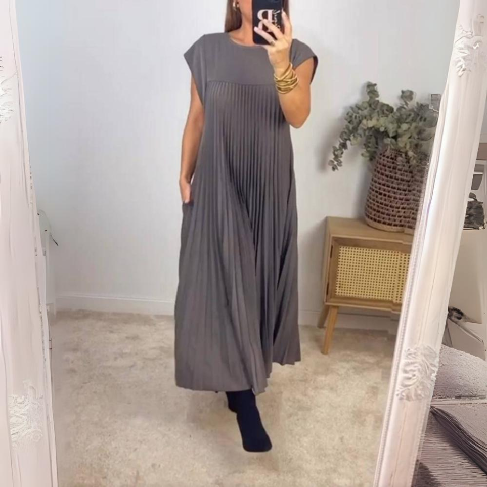 Plisowana Sukienka Maxi Bez Rękawów