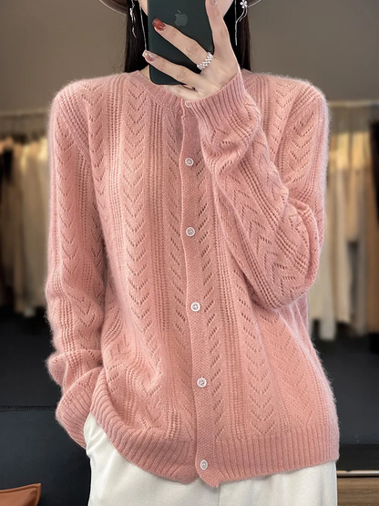 Elegante cárdigan de cuello redondo