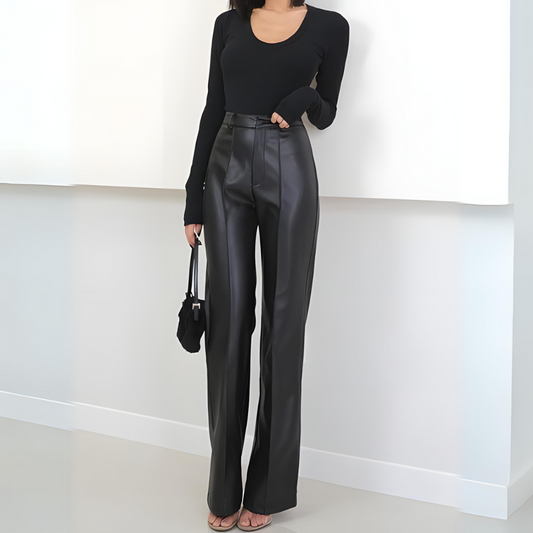 Sabine - Pantalones chic de cuero de cintura alta