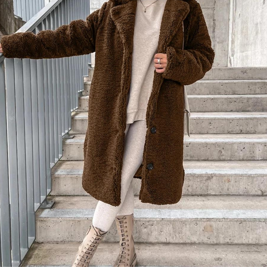 Abrigo de invierno de sherpa para mujer, chic, acogedor, elegante y esponjoso