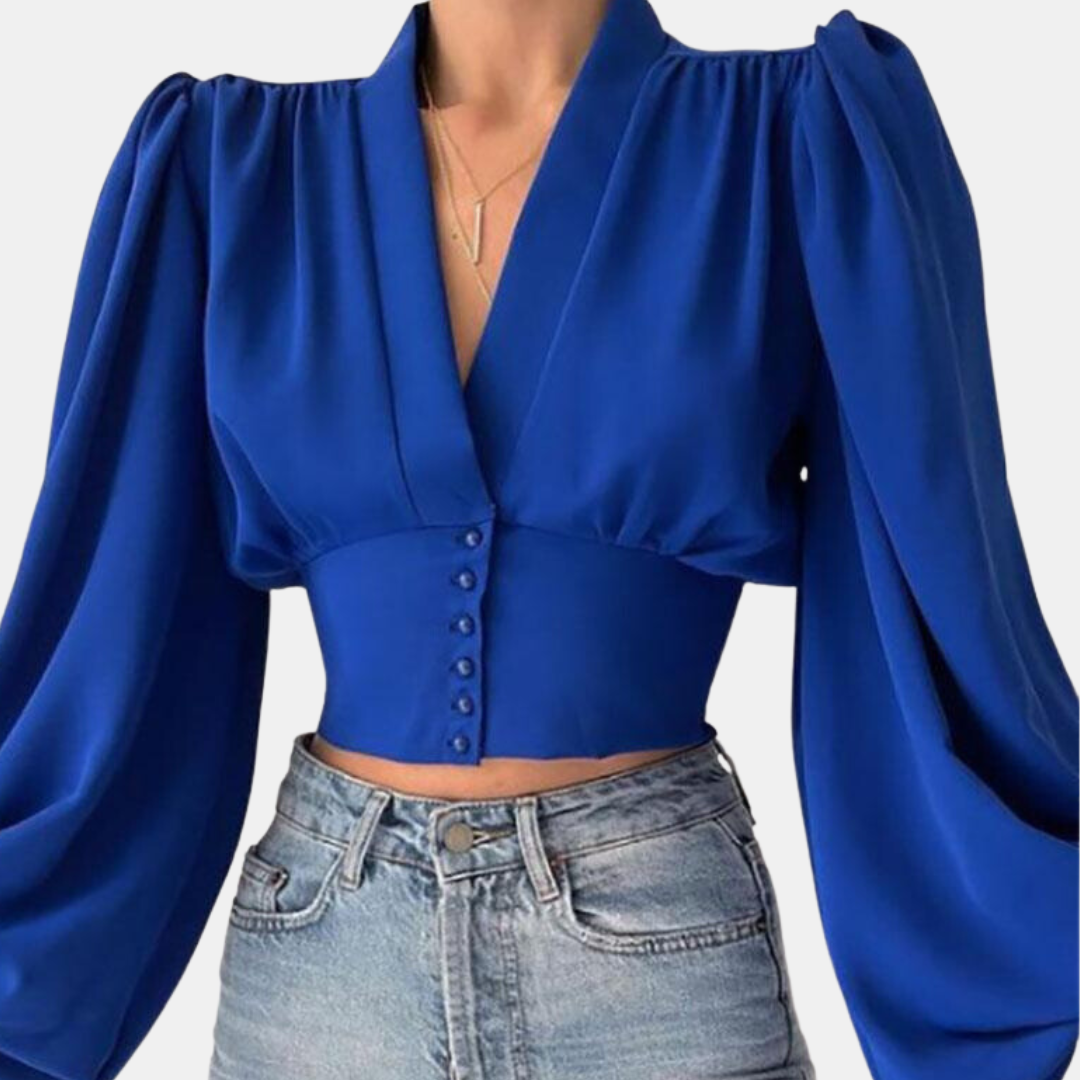 Alondra | Blusa de moda con mangas abullonadas y escote en V