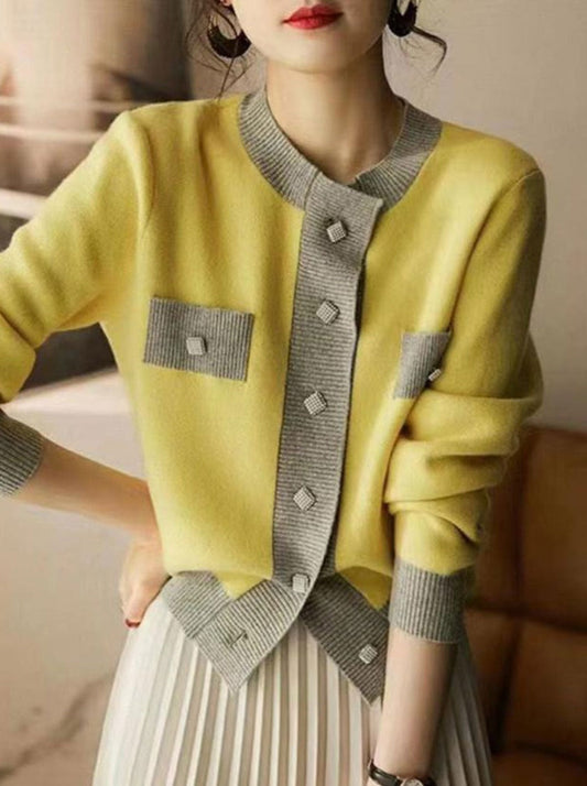 Verline | Cárdigan retro de mujer de punto patchwork, elegante y cómodo