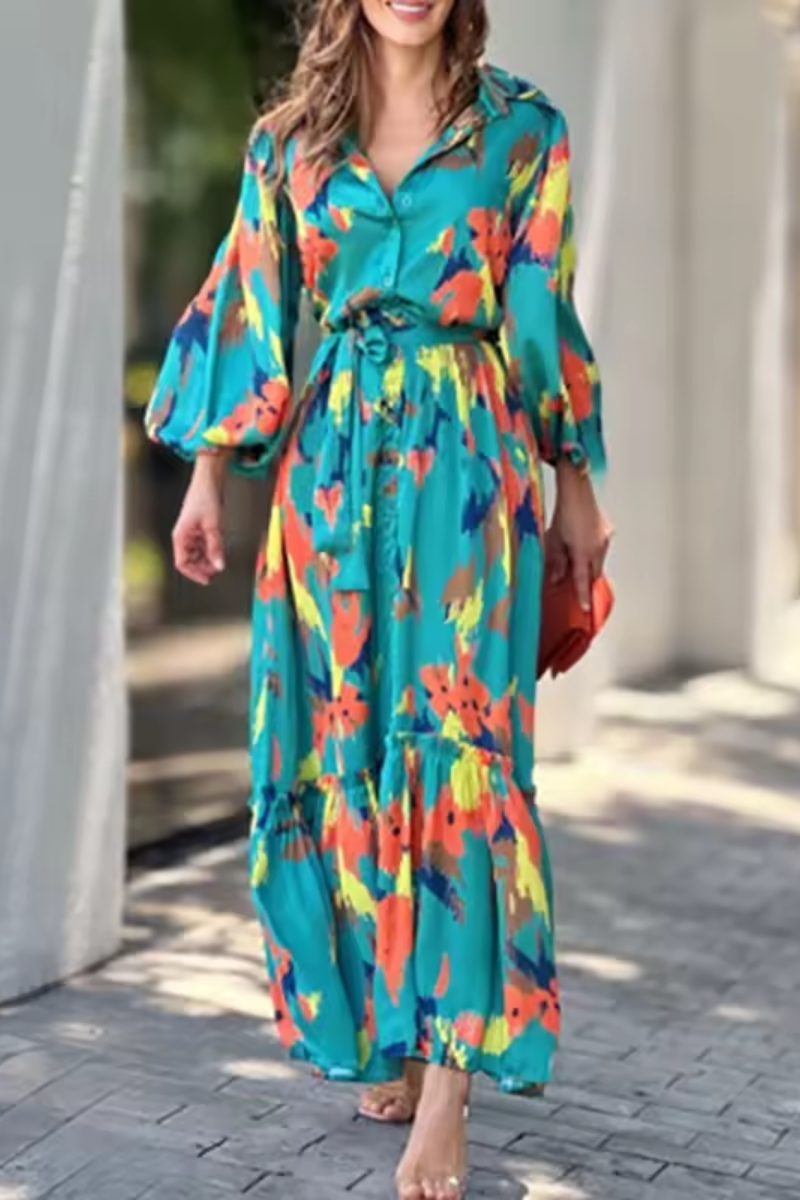 Celeste | Vestido largo estampado de mujer