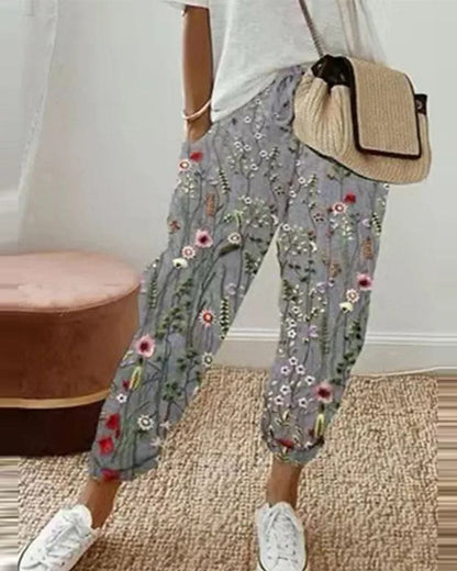 Pantalones casuales de lino para mujer con bolsillos