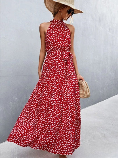 vestido mono más vendido con tirantes y cuello halter con estampado de lunares ondulados