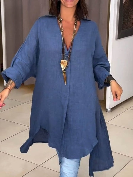Women's Casual Cotton Linen Shirt Dress