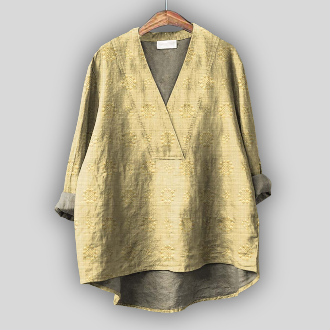 Damska Bluzka Tunika Z Haftem V Neck