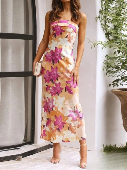 Vestidos Vestido bandeau largo y entallado con estampado floral