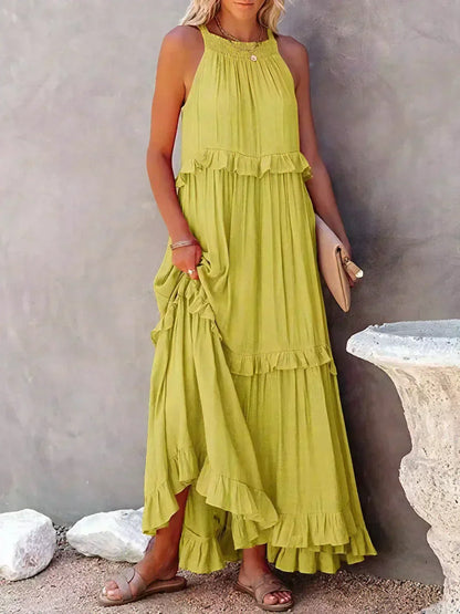maxi vestido halter con volantes