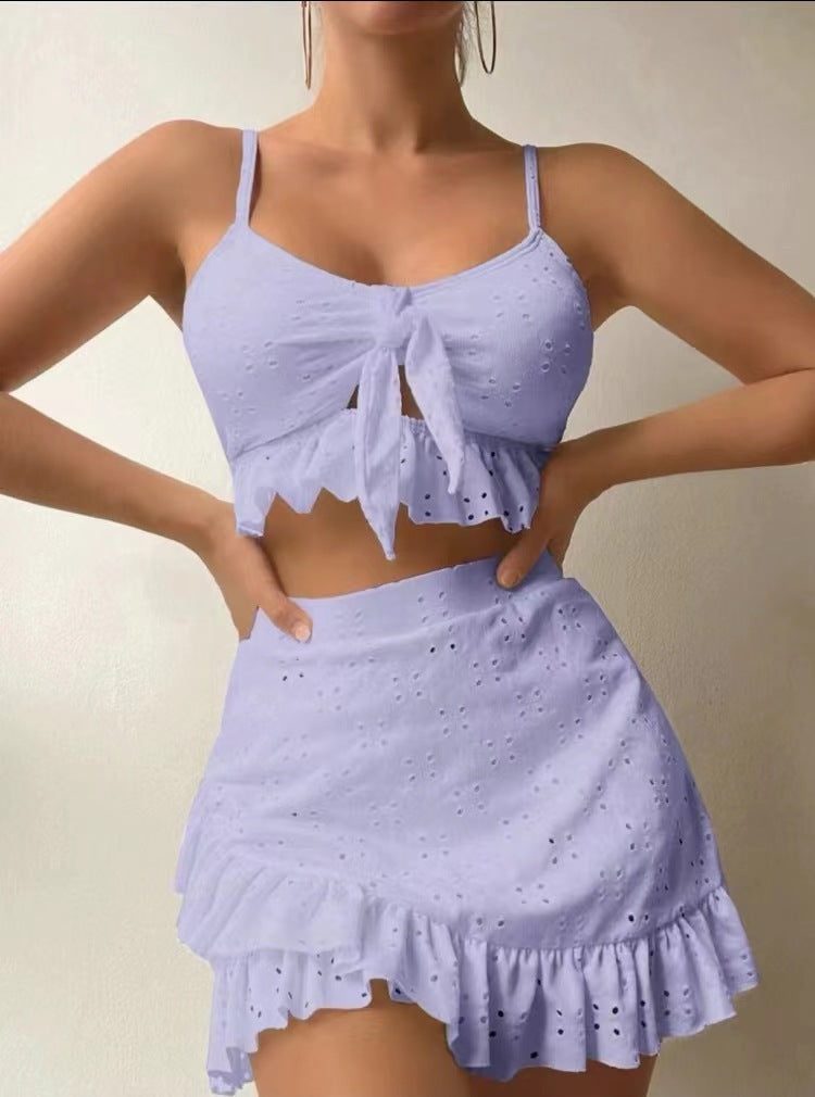 Lyra - Elegante bañador de 3 piezas con volantes y falda para mujer