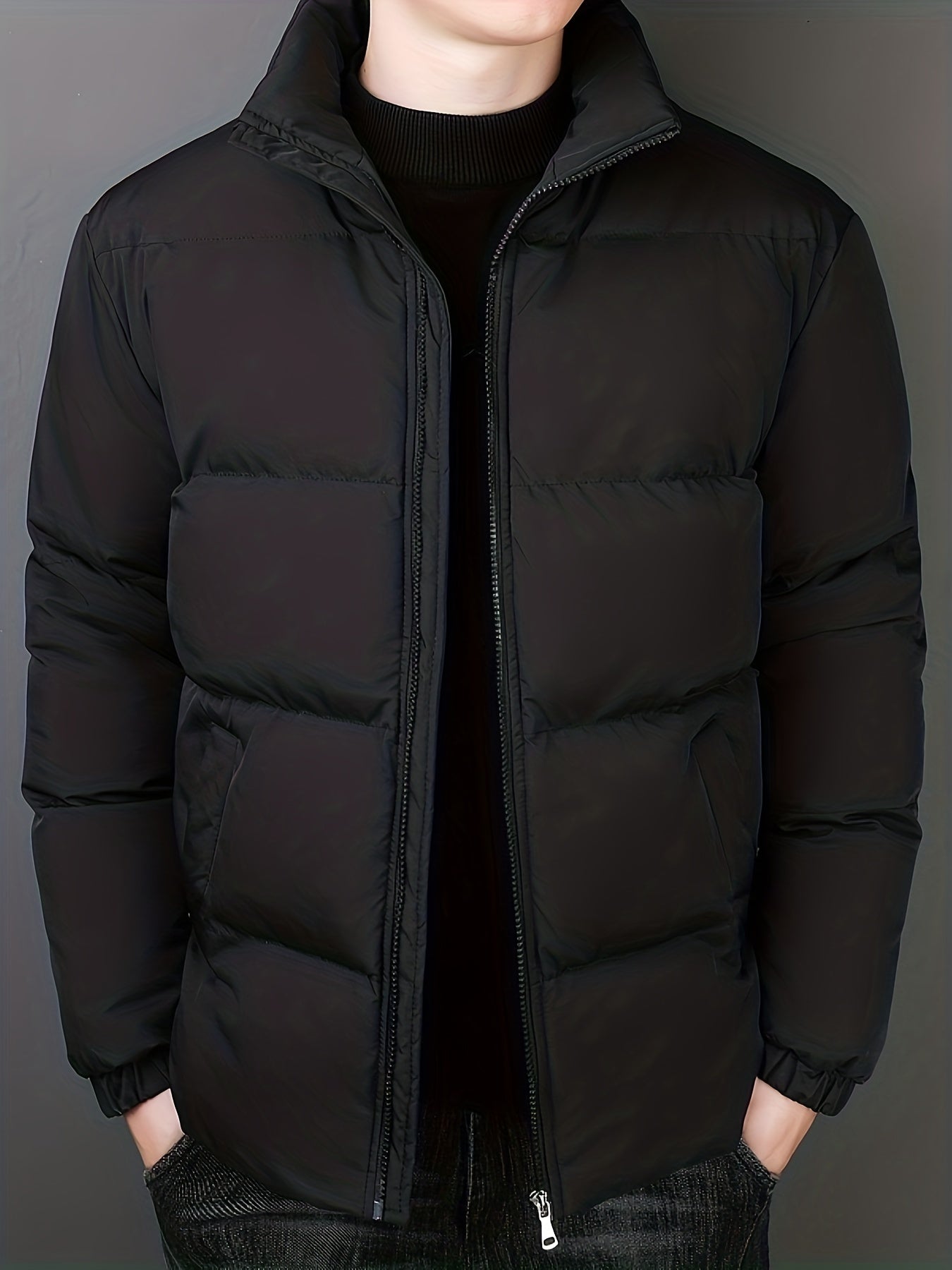 Chaqueta de invierno cortavientos acolchada con cuello alto para hombre | Perfecta para otoño/invierno